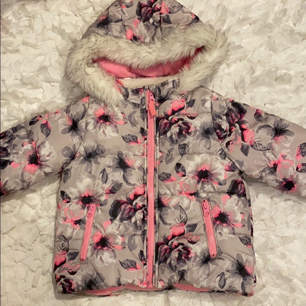 Little Girls Floral Print Puffer Jacket